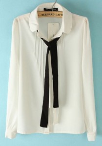 Pleated White Blouse W/Necktie 